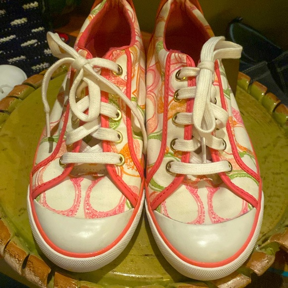 COACH, BARRETT Signature LOGO Colorful Print Sneakers, Tennis Shoes, 8B - Picture 1 of 14